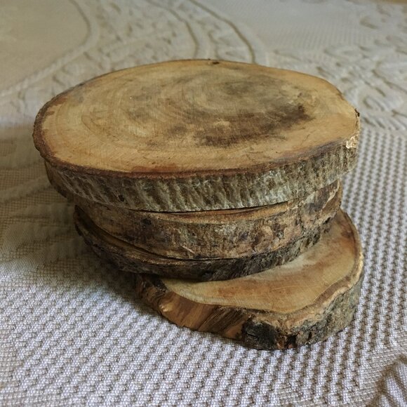 Four Rustic Wood Trunk Coaster Set - Picture 3 of 8